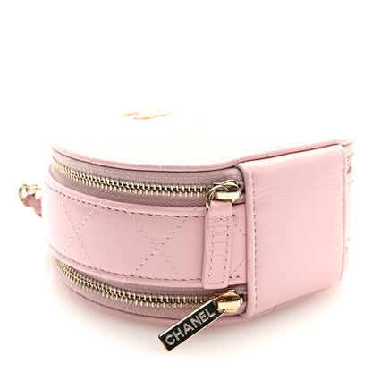 Lambskin Quilted Round Handle With Care Vanity With Chain Pink