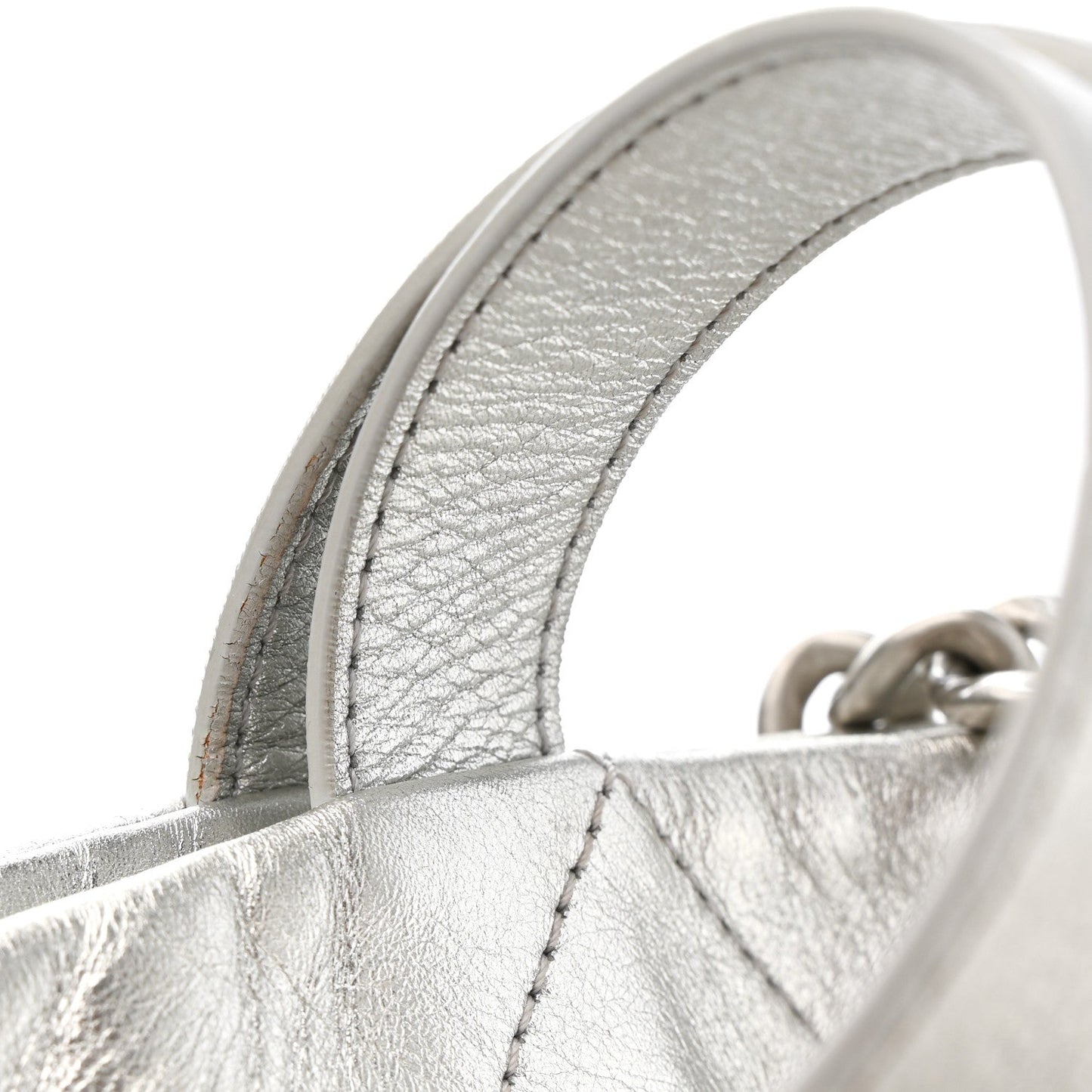 Metallic Calfskin Stitched CC Club Monaco Tote Silver