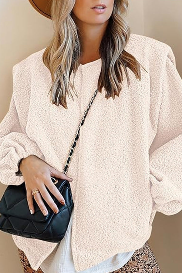 Chaqueta informal holgada con mangas abullonadas de terciopelo de cordero