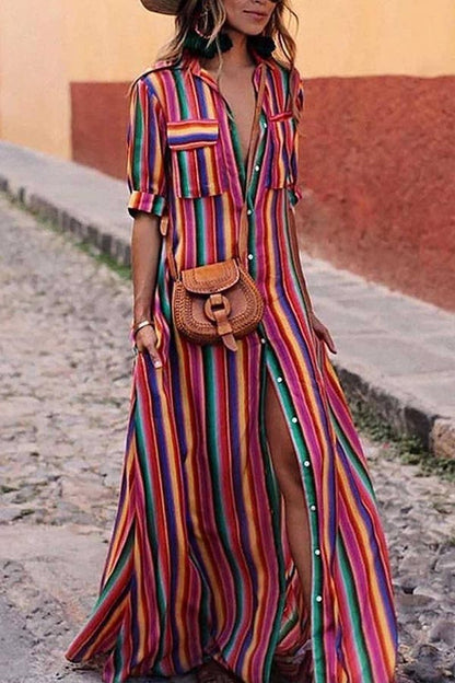 VESTIDO BOHEMIO DE RAYAS MULTICOLOR