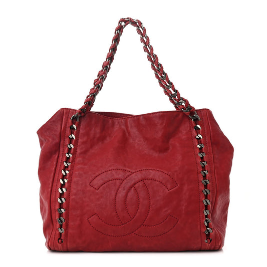 Calfskin Modern Chain Tote Red
