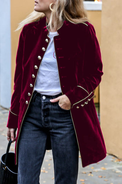 Chaqueta de mujer con múltiples botones y patchwork de terciopelo cálido
