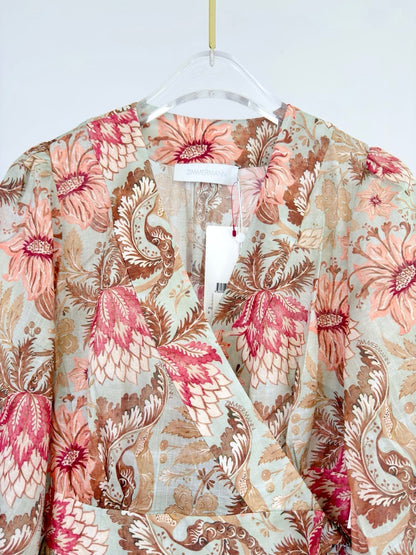Zimmermann Daylight Mini Wrap Frill Dress Pink Cotton 342336