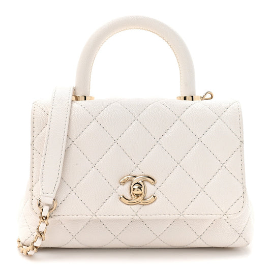 Caviar Quilted Extra Mini Coco Handle Flap White