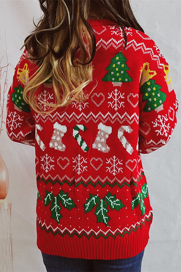 Suéter de punto de cuello redondo y manga larga con estampado navideño