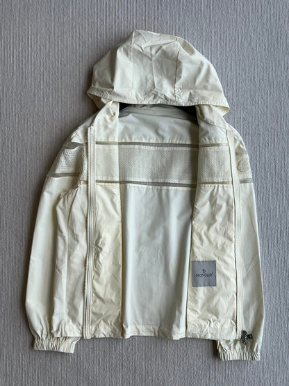 Moncle 25SS Clisson Lace Hollow Hooded Windbreaker Jacket Cream Polyester 242763