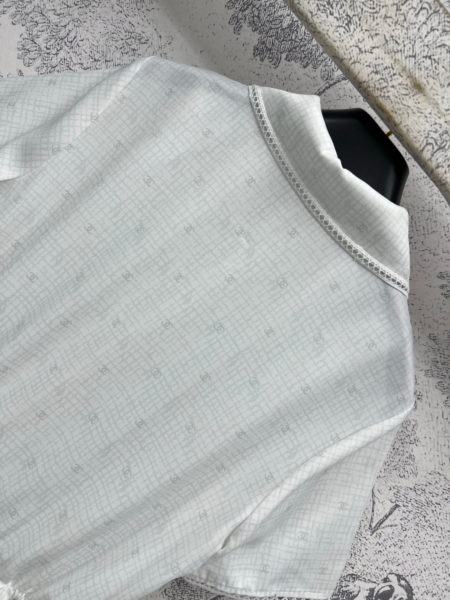 CC 25 Logo Plaid Short-sleeved Dress White Polyester Fiber