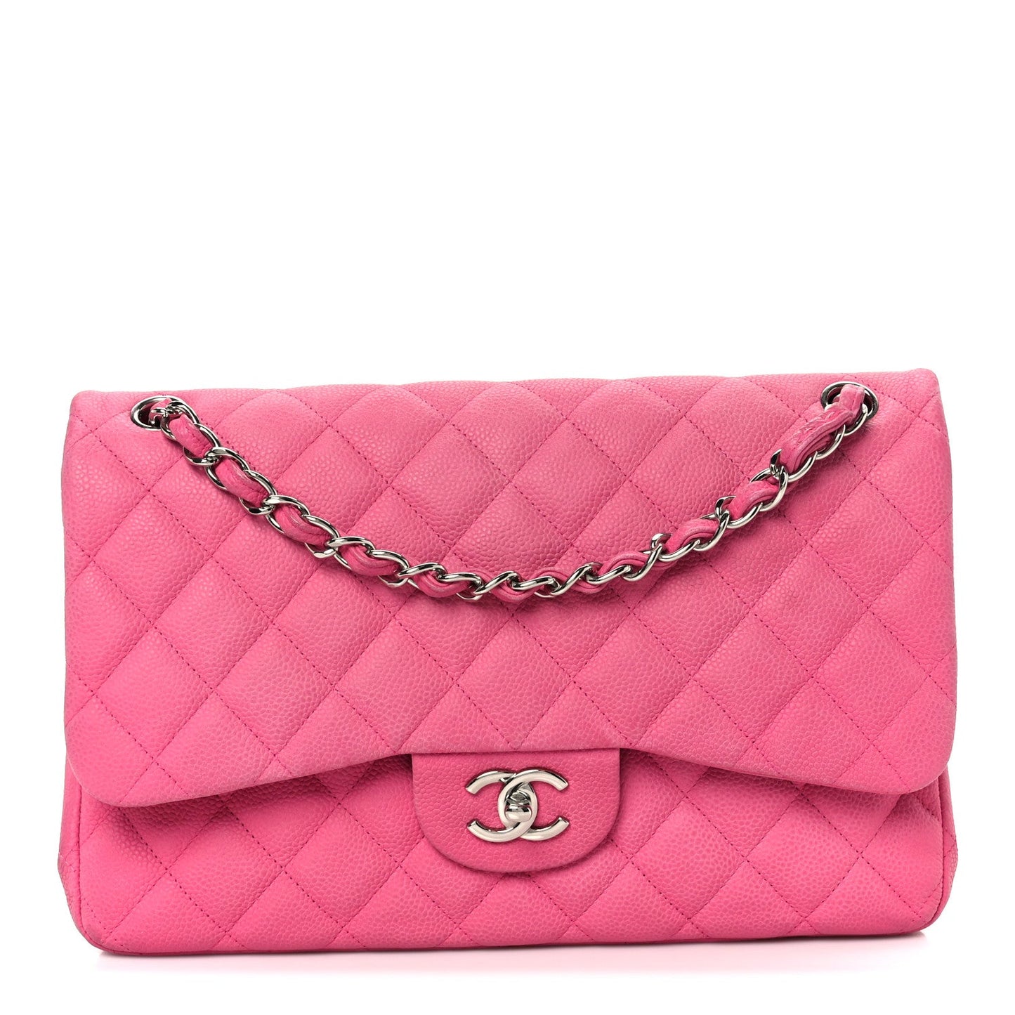 Iridescent Caviar Quilted Jumbo Double Flap Pink