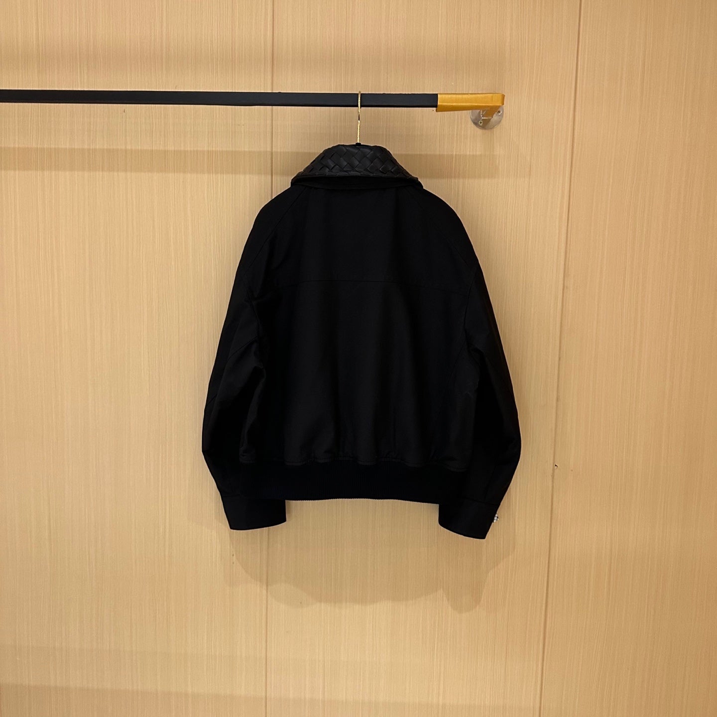BV Leather Neck Zipped Jacket in Black Fabric