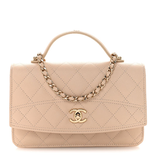 Caviar Quilted Trendy Handle Clutch With Chain Ecru
