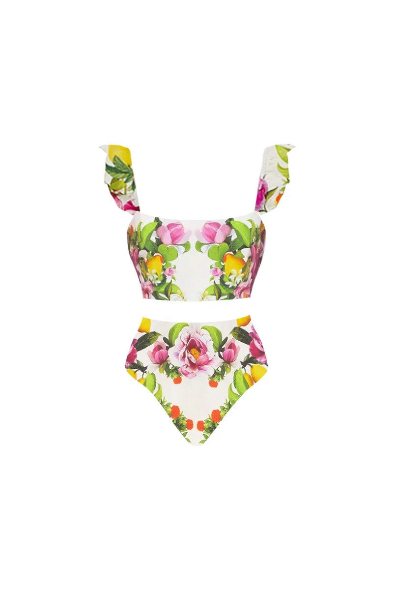 Floral Print High-Waist Bikini Set