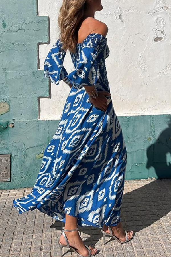 Vestido largo con bolsillos y hombros descubiertos con estampado étnico Close To The Vacation