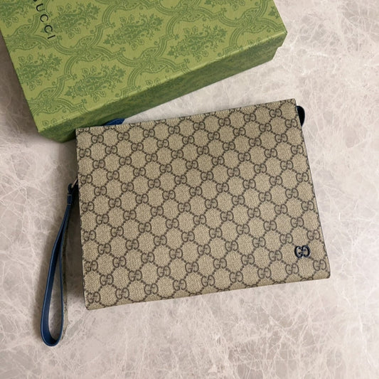 GUCCI GG POUCH WITH GG DETAIL BEIGE AND EBONY 18CM 768255 FACQC 9773