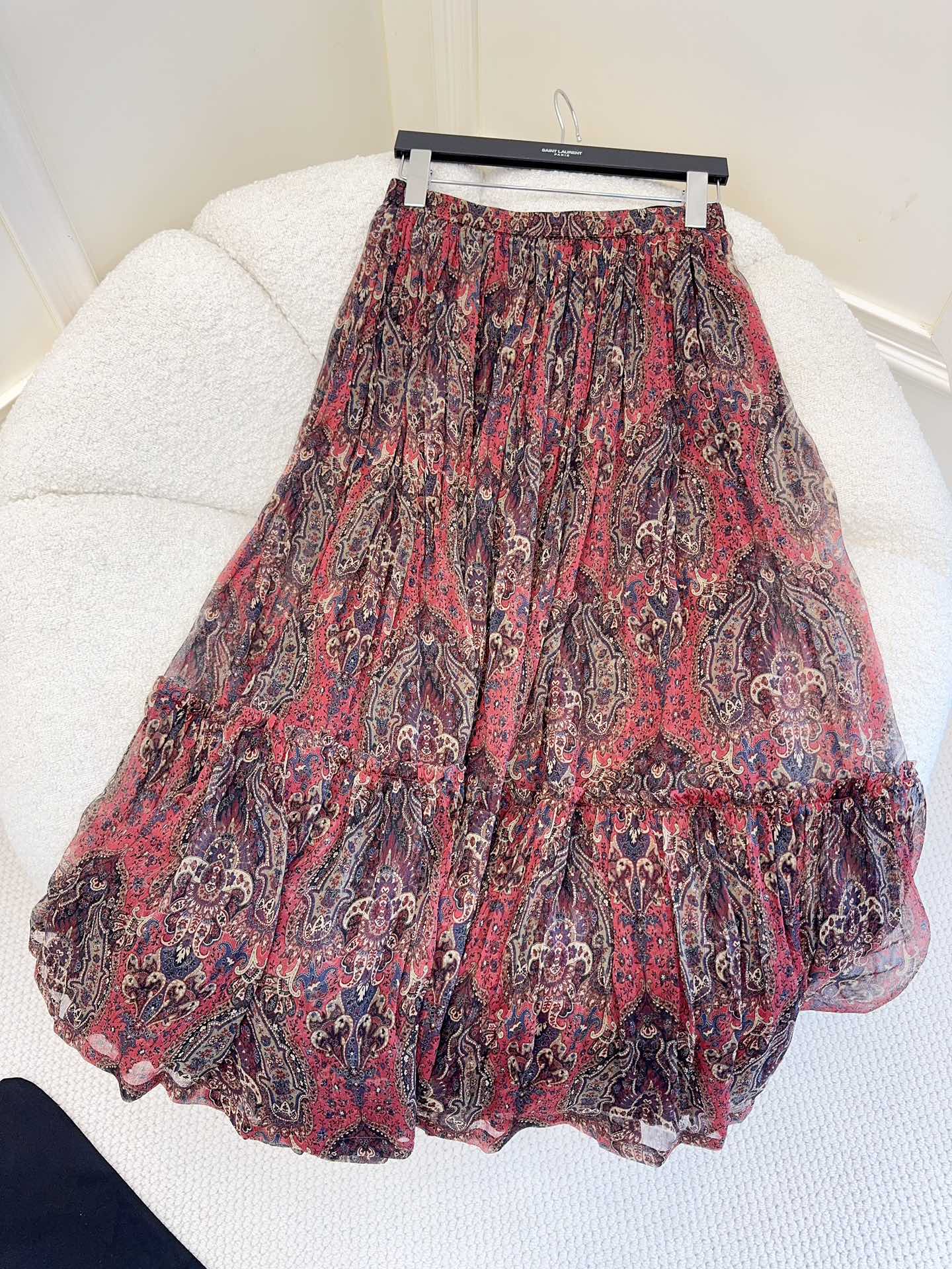 YSL 2025 Printed Skirt Red Silk