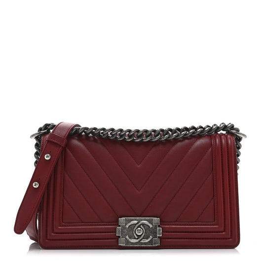 Calfskin Chevron Quilted Medium Boy Flap Red