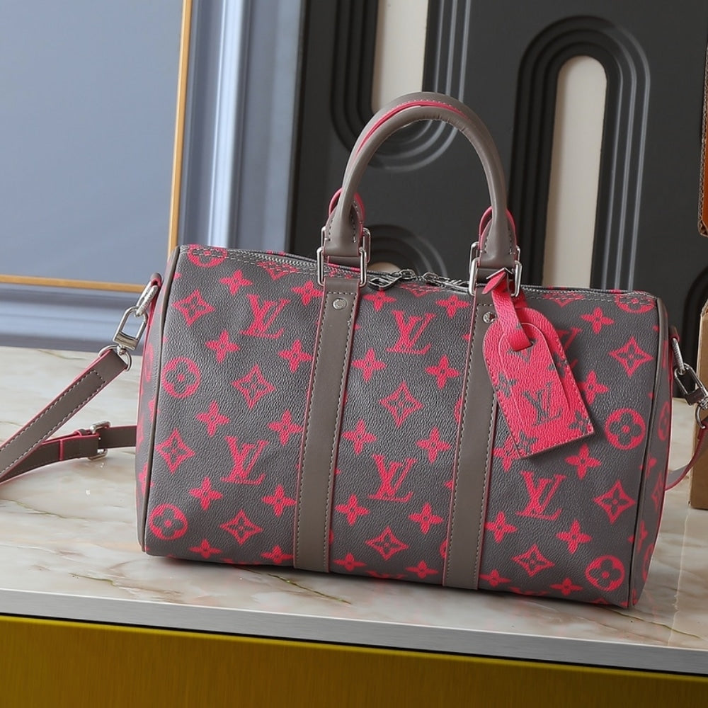 LOUIS VUITTON KEEPALL BANDOULIÈRE 35 GRAY AND PINK 34CM M15023