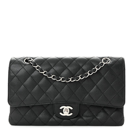 Caviar Quilted Medium Double Flap Black