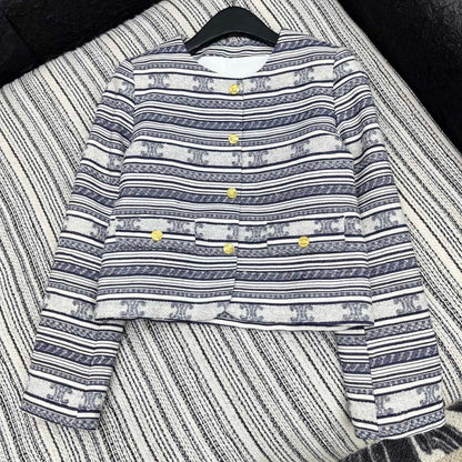 Celine 25 Jacket Blazer White With Black Stripes 301223