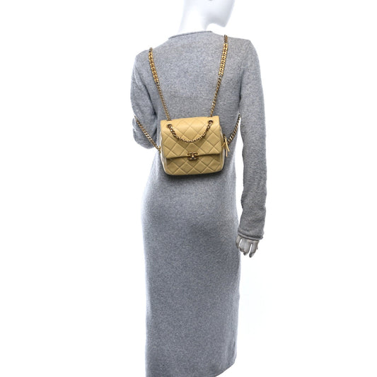 Shiny Caviar Quilted Chain Melody Backpack Yellow