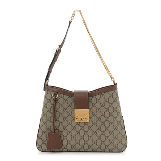 GG Supreme Monogram Medium Padlock Shoulder Bag Beige Ebony Brown Sugar