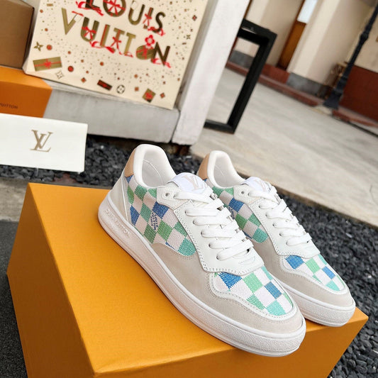 LV Groovy Sneaker White Blue Green Damier Canvas Suede 597683