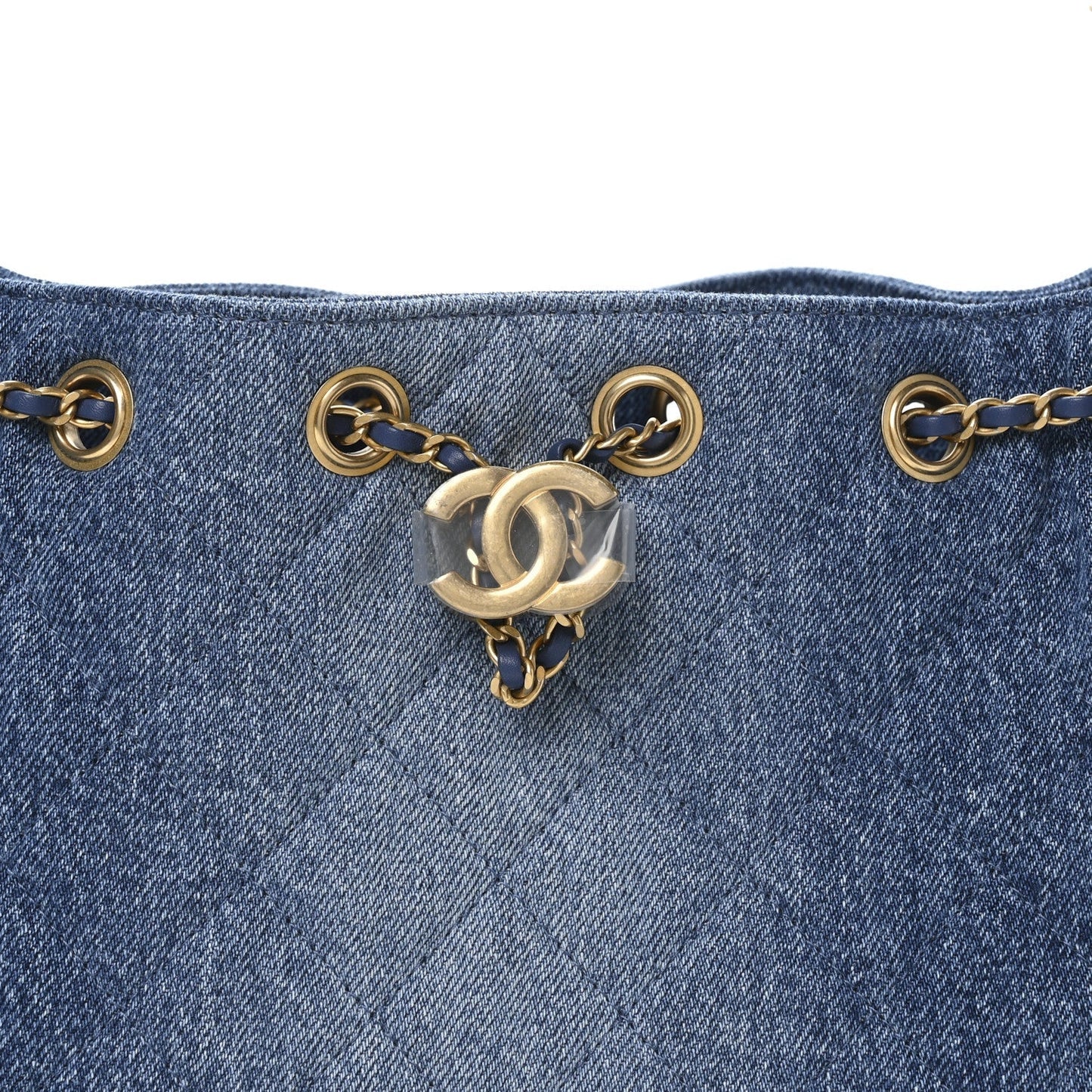 Washed Denim Quilted Mini Chanel 25 Handbag Blue
