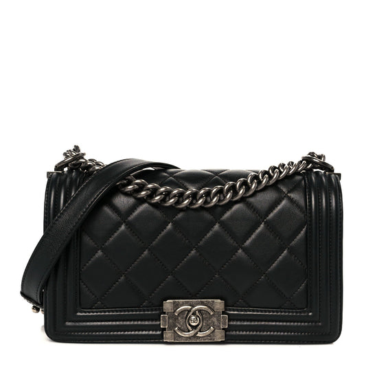 Calfskin Quilted Medium Boy Flap Black