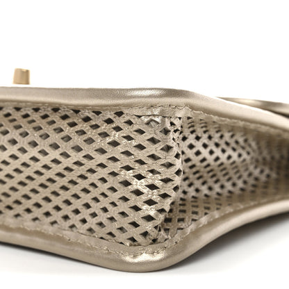Metallic Perforated Calfskin Small Up In The Air Flap Light Gold