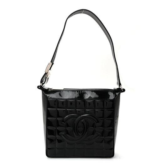 Patent Quilted Small Chocolate Bar Shoulder Bag Black