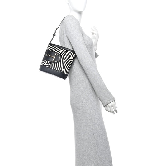 Calf Hair Calfskin Zebra Print Gucci 73 Mini Bucket Bag Black White