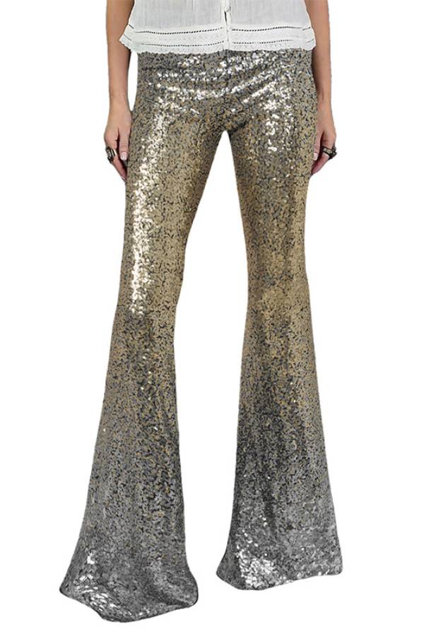 Pantalones de pierna ancha con lentejuelas y degradado de corte entallado 