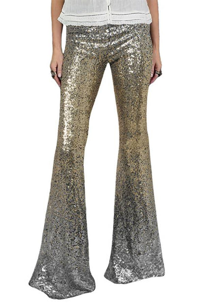 Pantalones de pierna ancha con lentejuelas y degradado de corte entallado 