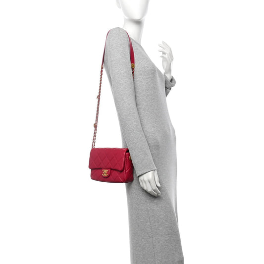 Caviar Quilted Small Twist Your Buttons Flap Fuchsia