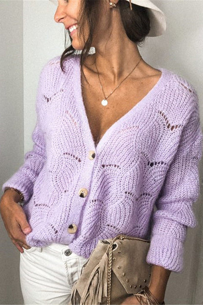 Cárdigan de punto de manga larga con cuello en V de moda