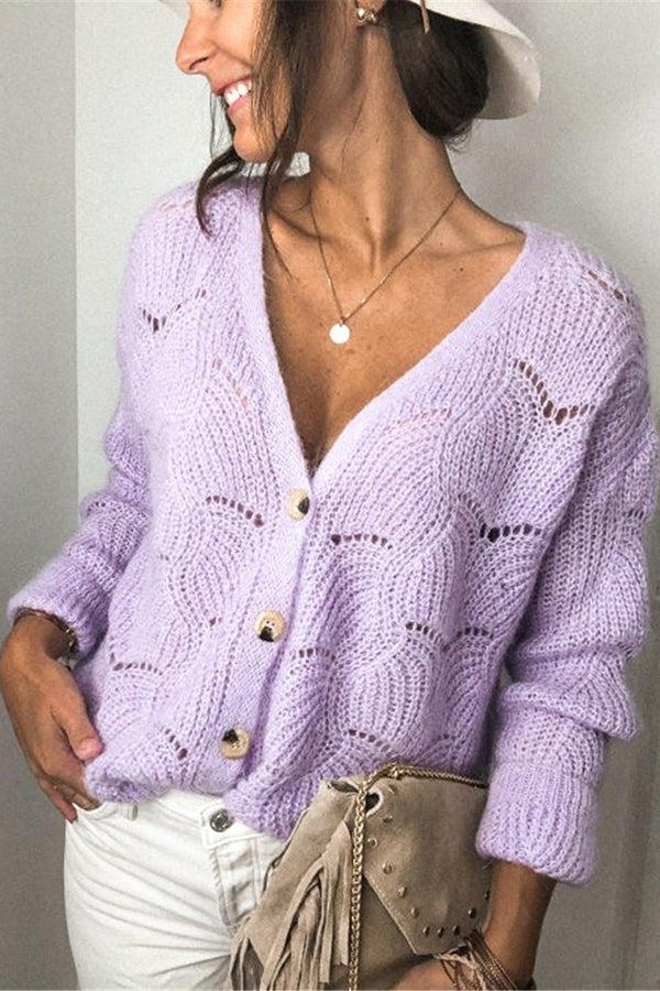 Cárdigan de punto de manga larga con cuello en V de moda