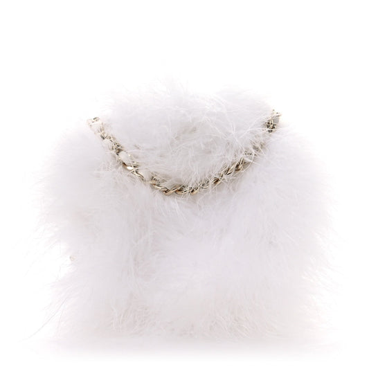 Lambskin Fur Quilted Round Clutch With Chain Ivory