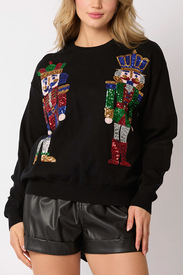 Sudadera casual de moda con lentejuelas de soldado navideño