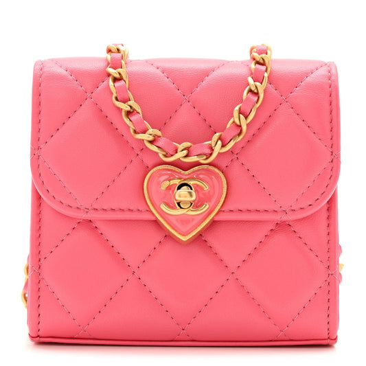 Lambskin Plexiglass Quilted Coco Love Clutch With Chain Pink