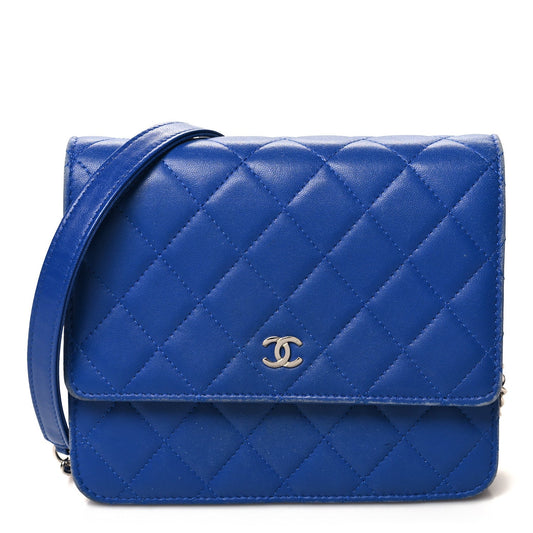 Lambskin Quilted Square Wallet On Chain WOC Blue