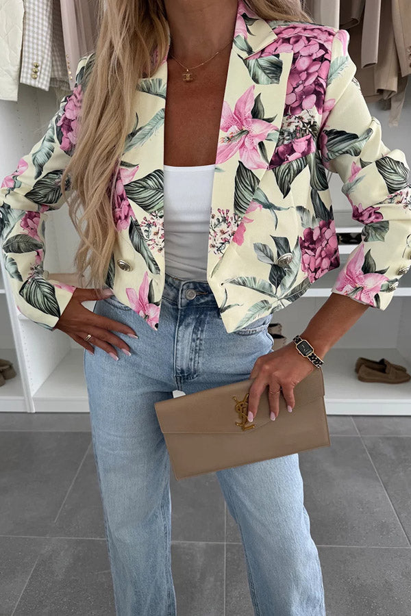 Blazer corto de solapa y manga larga con estampado floral botánico de imagen perfecta