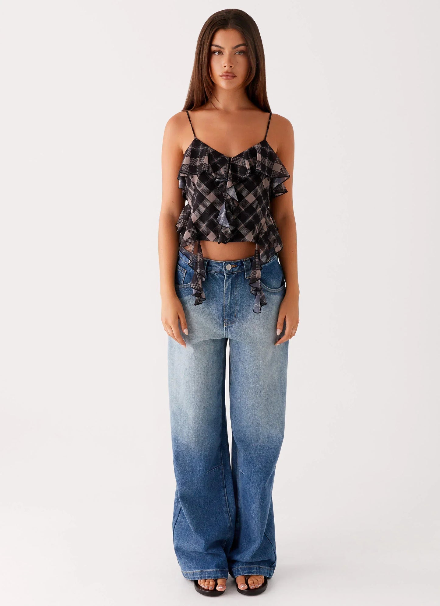 Jessie Cami Top - Taupe Check