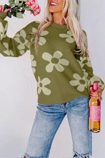 Suéter de punto de manga larga con estampado floral
