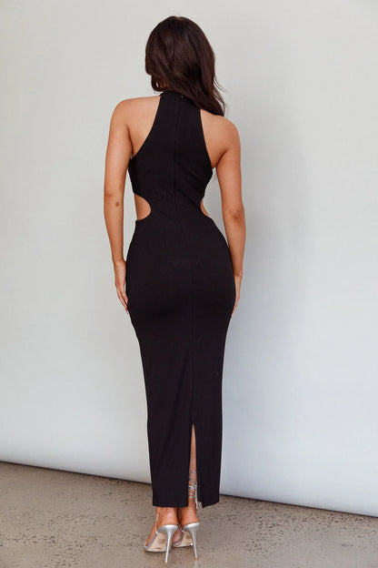 Estella Keyhole Ribbed Midi Dress Black