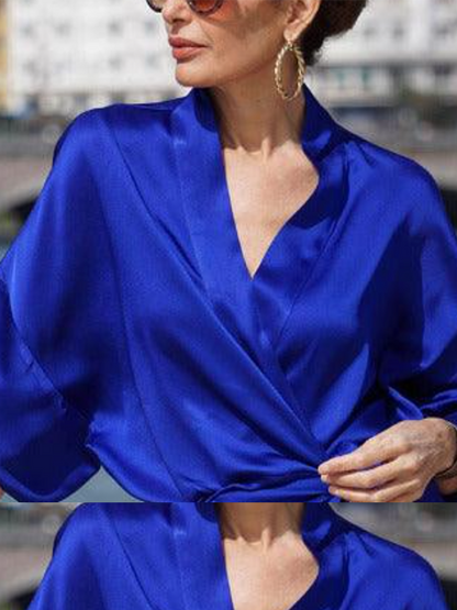 Half Sleeves Loose Solid Color V-Neck Maxi Dresses