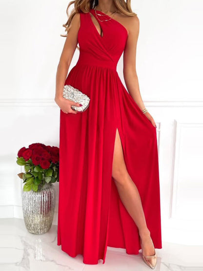 One-Shoulder Maxi Dress Sleeveless Sexy Open Shoulder Cut Out Floor Length Dress