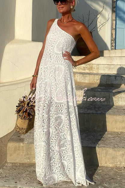 Elegant Moment Crochet Lace One Shoulder Slit A-line Maxi Dress