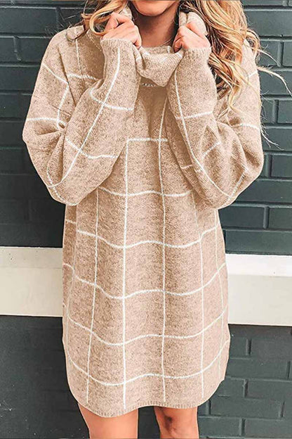 Vestido mini holgado de cuadros con cuello alto (3 colores)