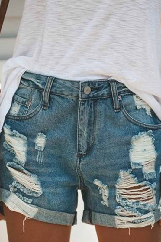 Shorts rectos de mezclilla rasgados de Fashion Street