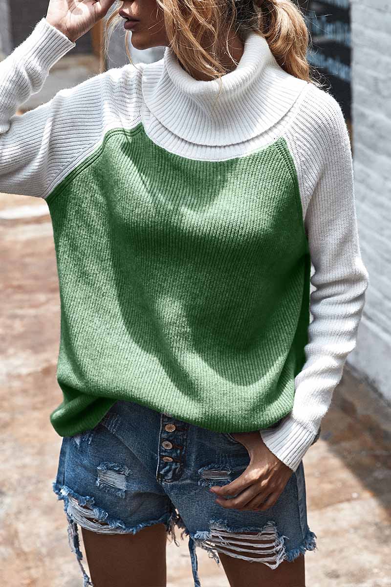Suéter liso de cuello alto en contraste
