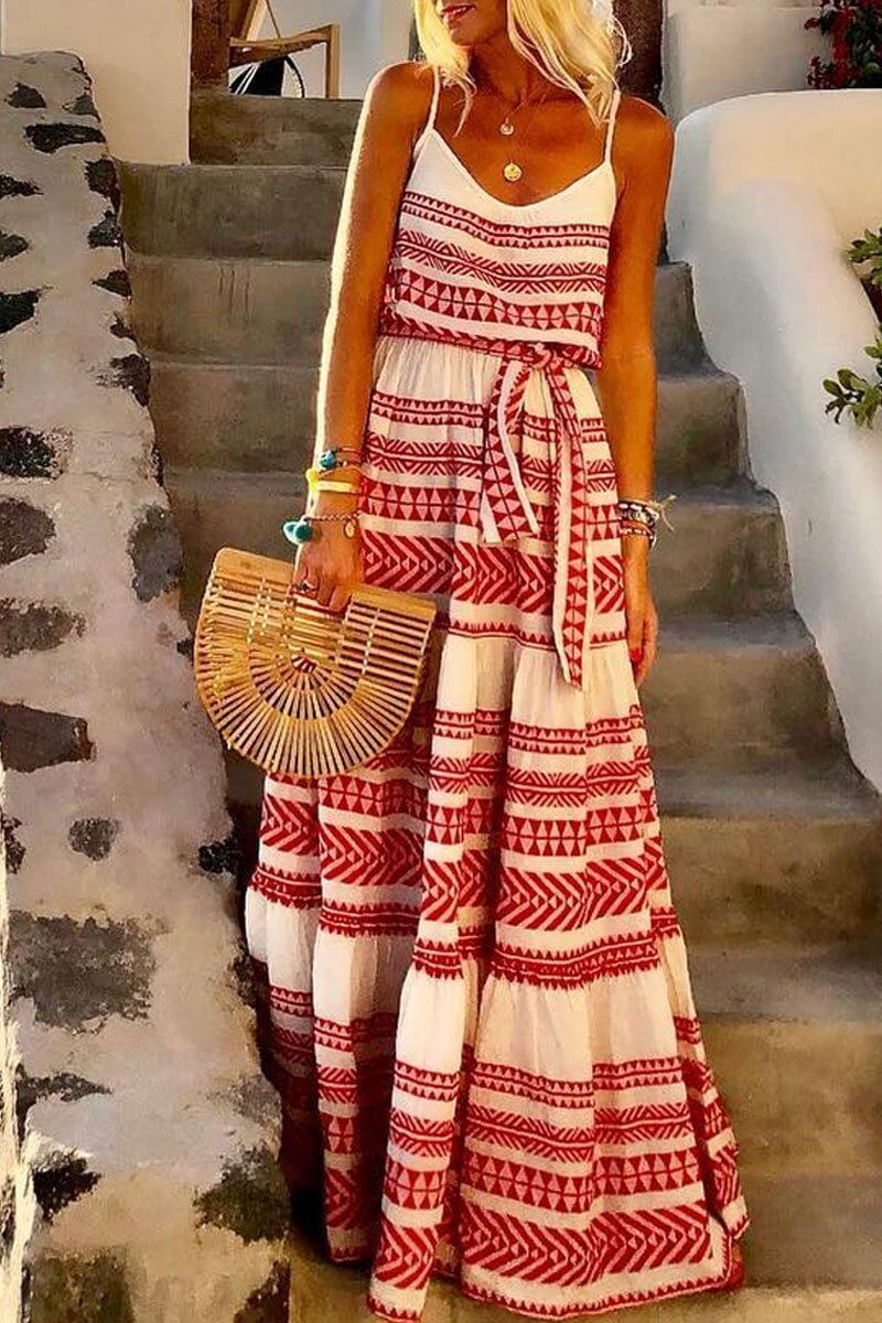 Vestido largo holgado hasta el tobillo con estampado geométrico (4 colores)